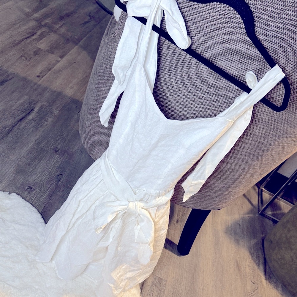 END OF SUMMER SALE - Sunset Adore White Linen Dress with Optional Bows